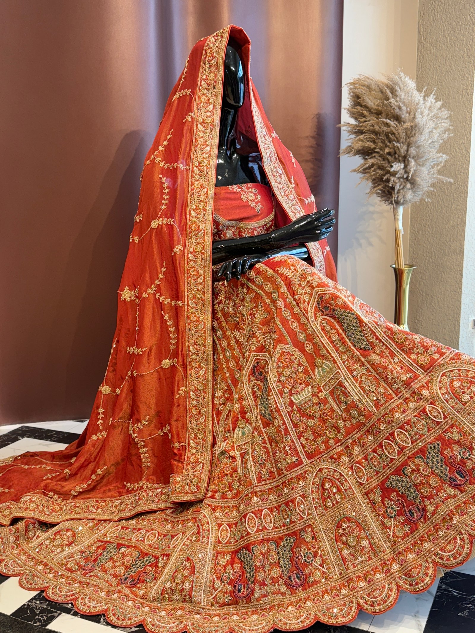 Rust silk bridal lehenga 