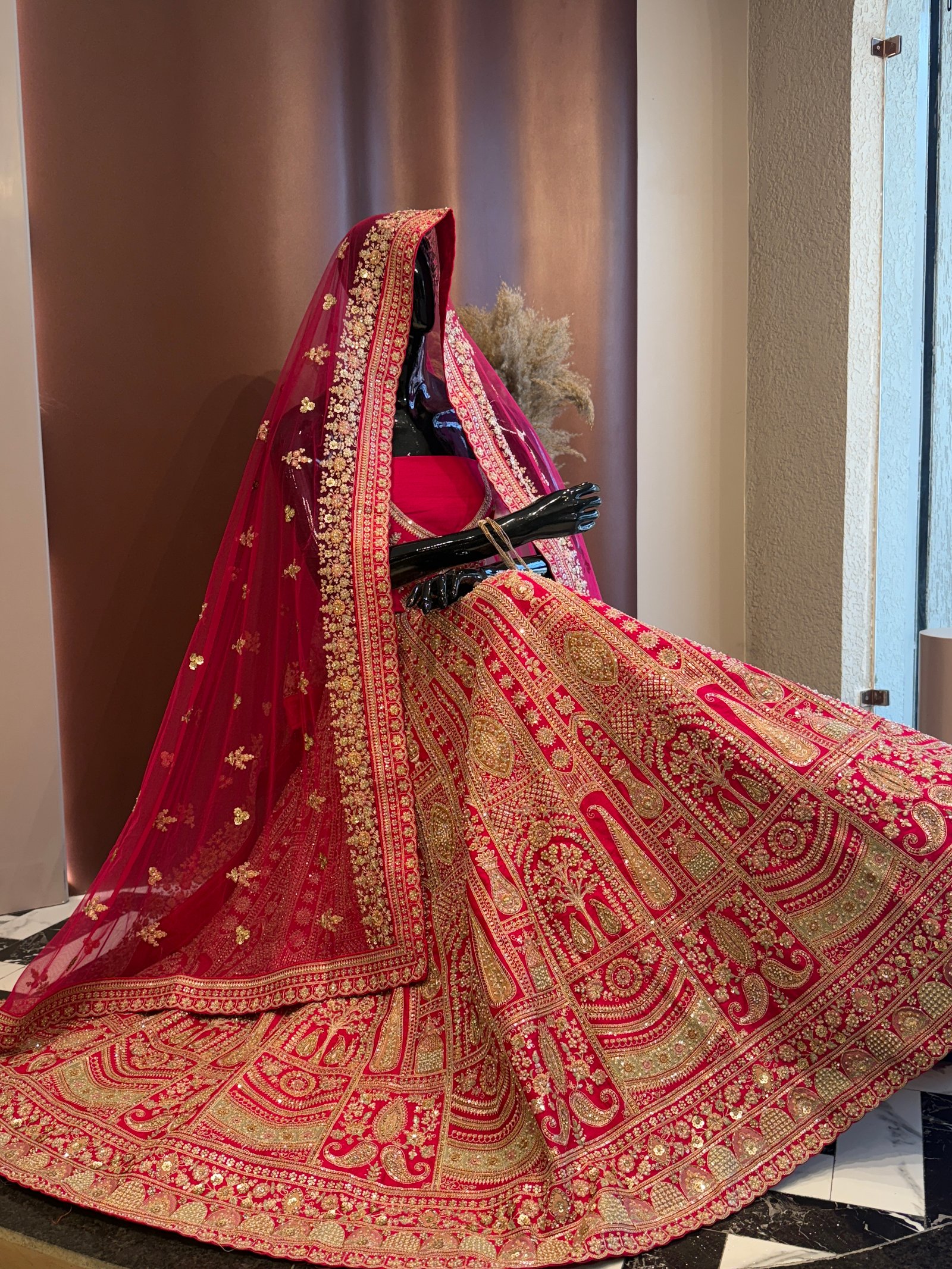 Red silk bridal lehenga 