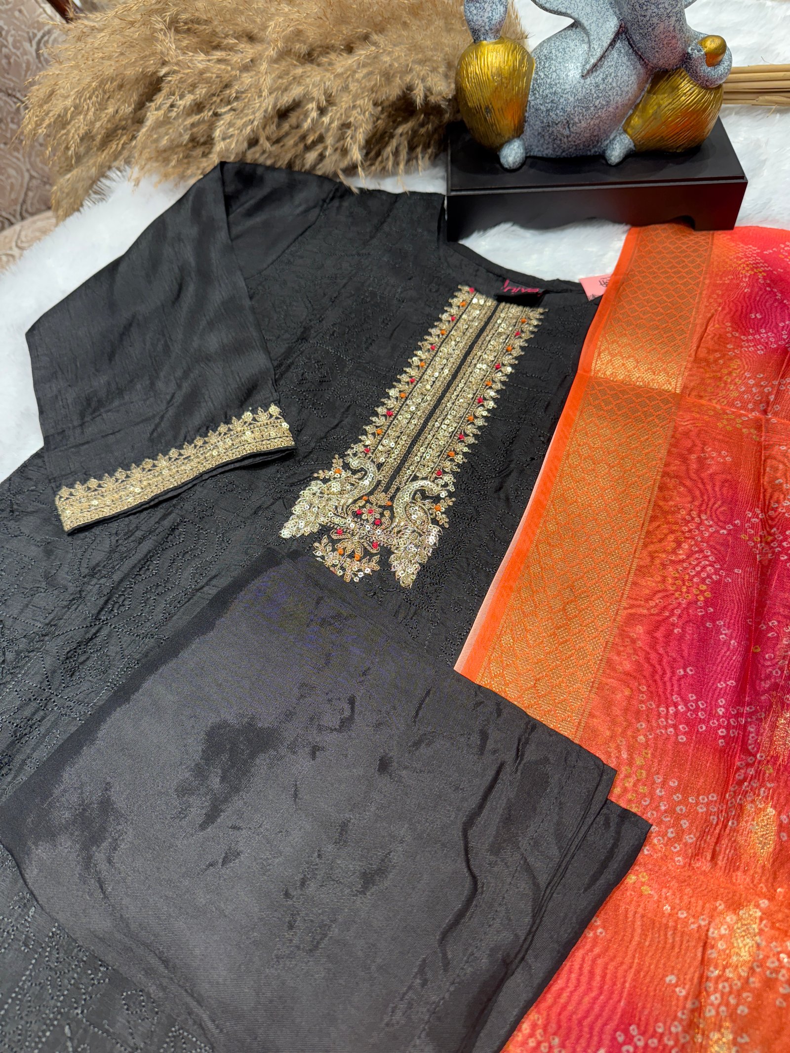 Black tissue silk kurta set