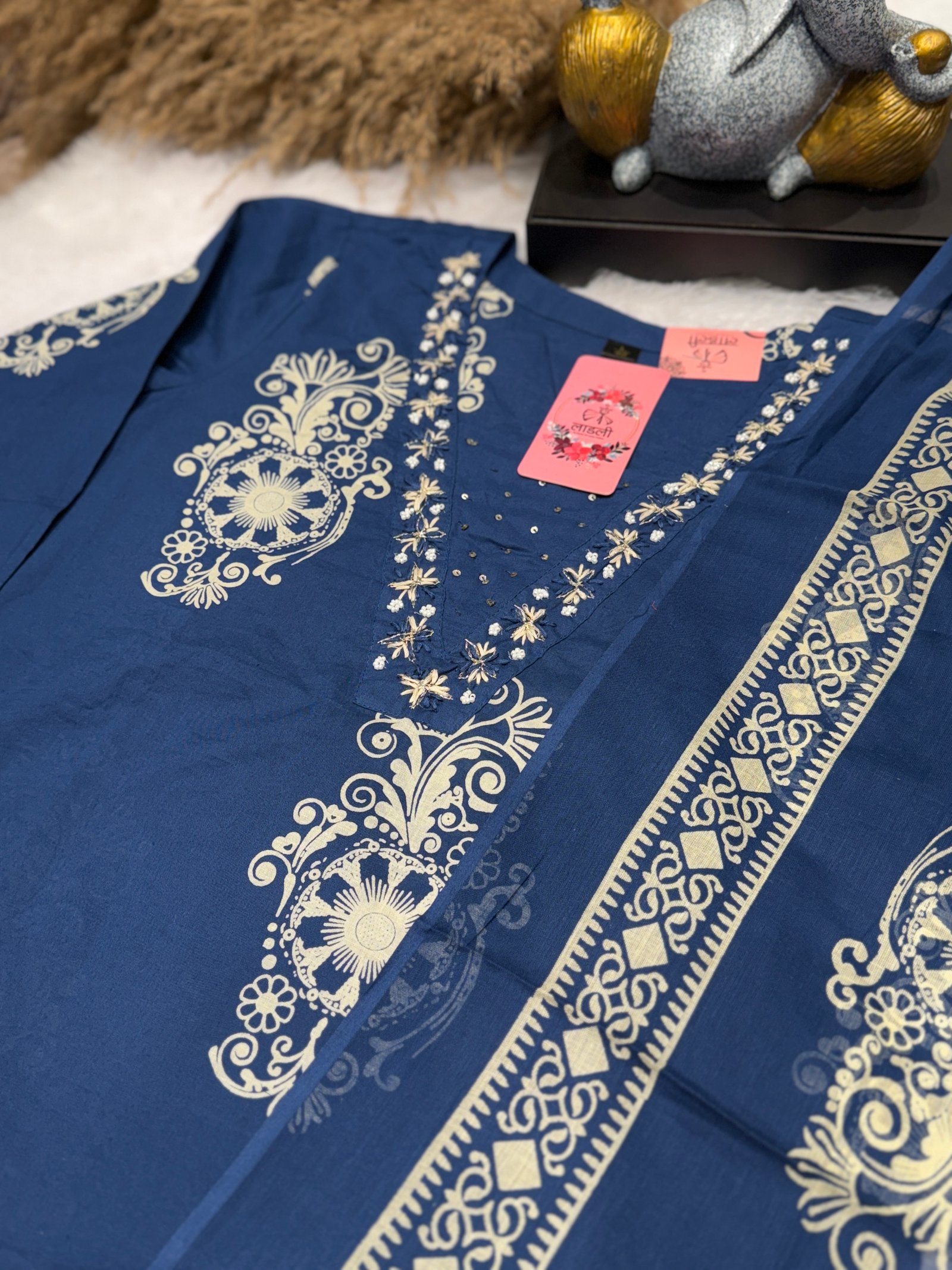 Pure cotton blue kurta set 