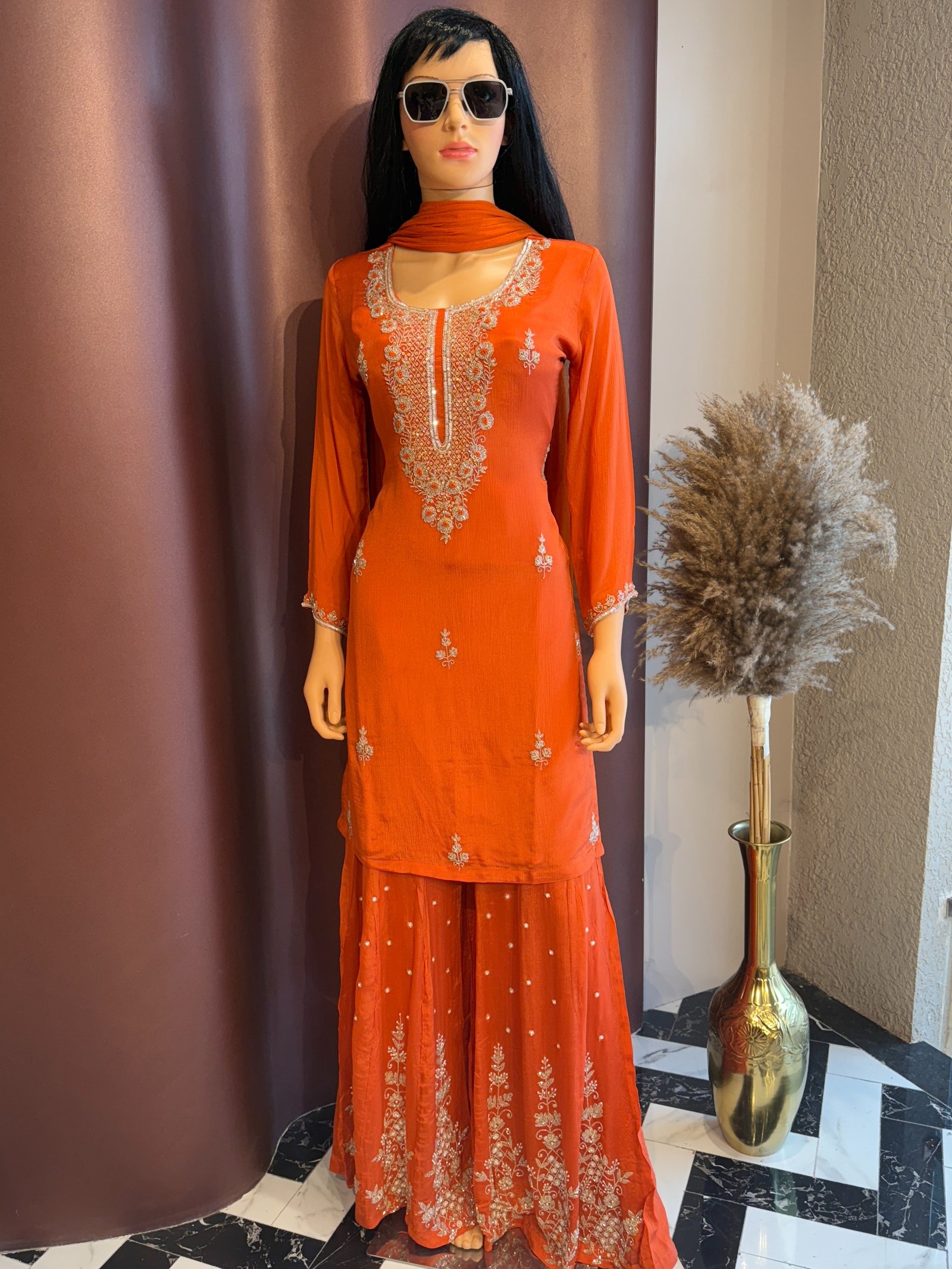 Traditional orange sharara suit 