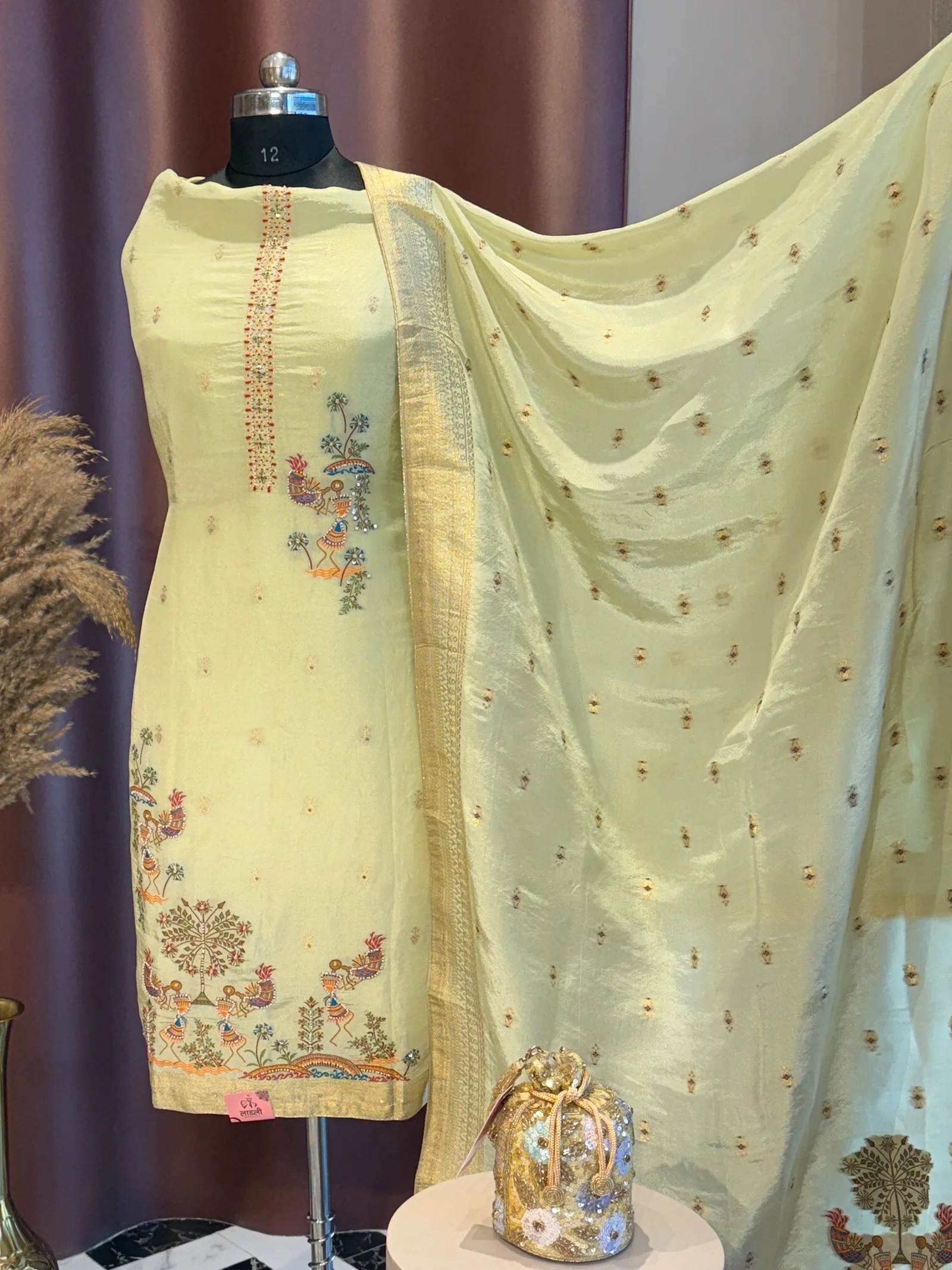 Yellow silk unstitched suit