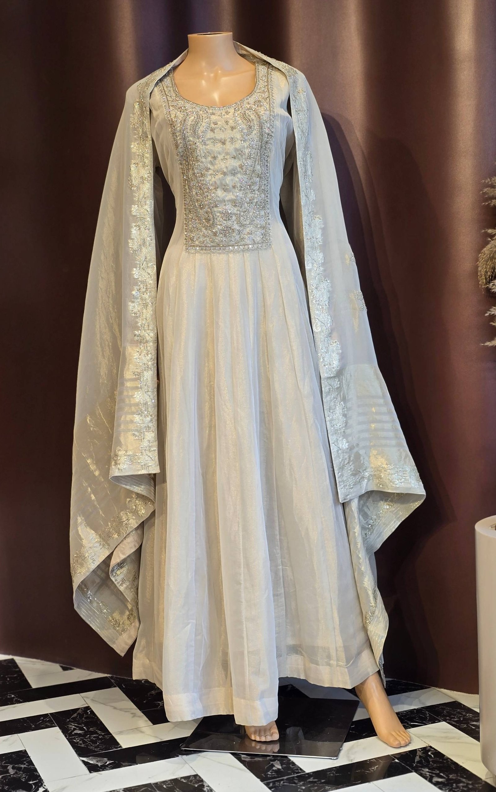 Off white anarkali with dupatta 